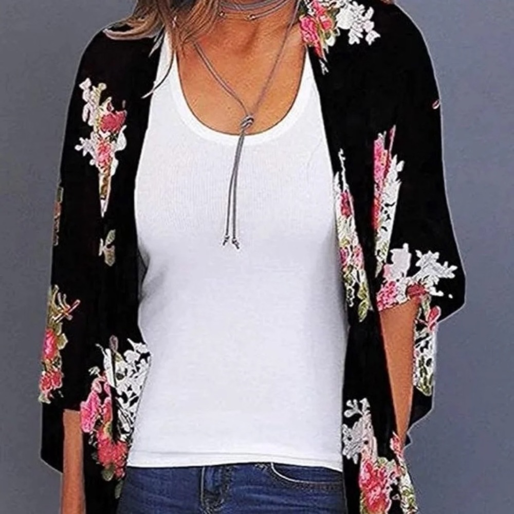 Sheer rose kimono summer cover up like new